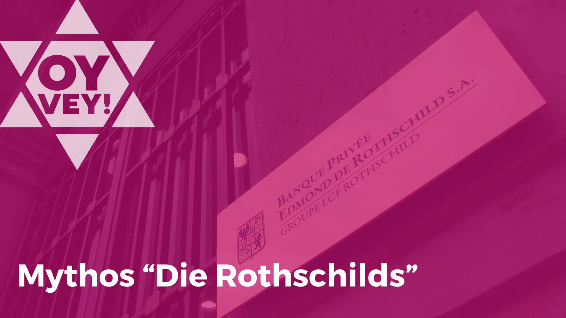 Mythos "Die Rothschilds". Im Hintergrund ein Schild der Bank Rothschild in Genf, Schweiz.