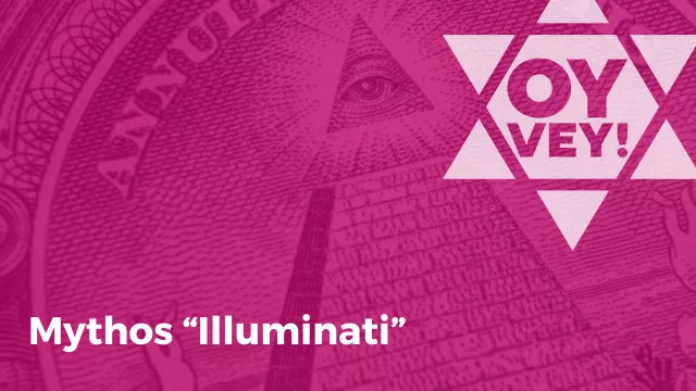 Bild der Pyramide mit Auge auf dem 1-Dollar-Schein mit der Überschrift Mythos Illuminati